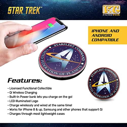 Star Trek Illuminating Wireless Charger & Backup Battery Pack – Sci-Fi Inspired Portable Phone Charger with Light-Up Transporter Pad Logo for Enhanced Compatibility and Fast Charging – Ultimate Gift for Star Trek Fans and Tech Enthusiasts