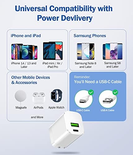 Dual-Port 20 W USB-C Wall Charger – 2 Pack Fast Charging Adapter for i Phone 15/14 & Apple Watch Series 8/7/SE – Compact Travel Power Plug with Smart Charging Technology for Enhanced Device Compatibility and Speed