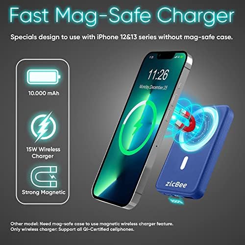 Discover the 10000 m Ah Mag Safe Power Bank – Your Ultimate Portable Charger for i Phone 15/14/13/12 Models in Striking Blue, Featuring 22.5 W PD Fast Charging for Rapid Power Up – Seamless Magnetic Wireless Charging Compatible with i Pads and Air Pods, Perfect for On-the-Go Use and Enhanced Mobility.