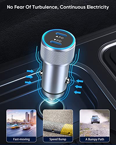 Rapid Charge Duo: MFi Certified Dual Port USB-C Car Charger with Lightning Cables for i Phone 14/13/12/11/X/Xs/Xr/SE/8 & i Pad – Fast, Efficient, and Convenient On-the-Go Power Solution