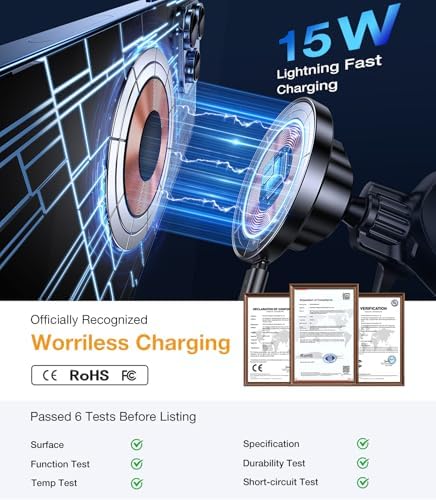 2025 Ultra Magnet 15 W Wireless Car Charger – Advanced Mag Safe Phone Holder for i Phone 12-16 with Hands-Free Magnetic Mount – Effortless Navigation & Rapid Charging Solution – Secure Vent Installation for Modern Drivers – Ultimate Safety & Convenience on the Go