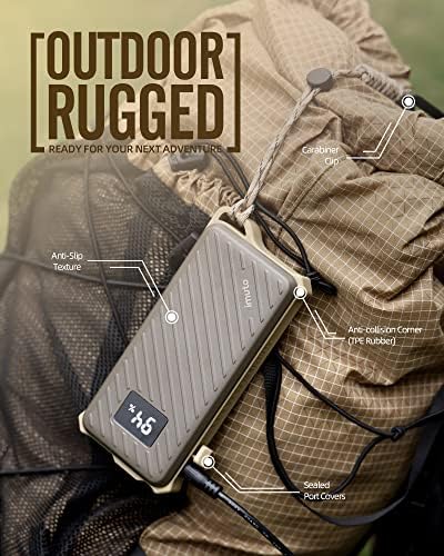 Rugged Waterproof Power Bank by imuto – 20000 m Ah High-Capacity Portable Charger with 65 W Fast USB-C PD 3.0 for i Phone, Tablets & Laptops – Ideal for Hiking, Camping & Outdoor Adventures – Superior Durability and Enhanced Device Compatibility