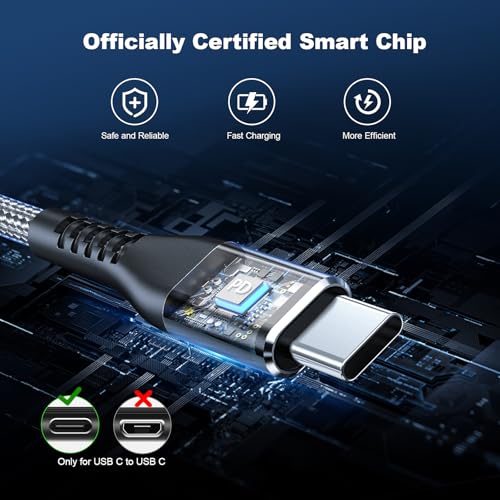 Premium 10 FT USB C to USB C Charger Cable – Dual Pack 100 W Fast Charging, Nylon Braided Design for i Phone 16 Series, Mac Book, and Samsung Galaxy S24 – Stylish Pink Color for Enhanced Durability and Flexibility