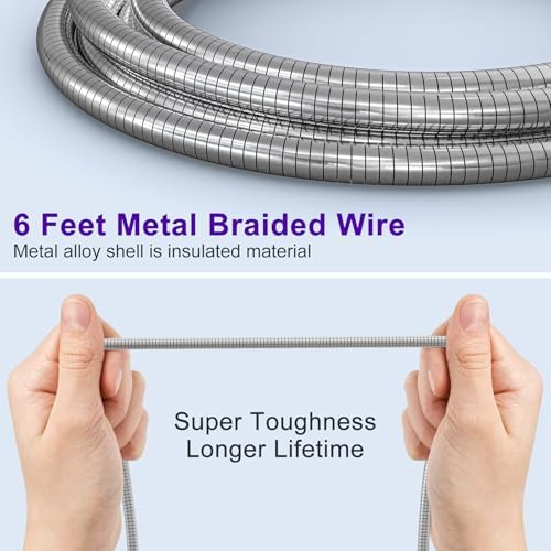 Durable 6 FT Chew-Proof i Phone Charger Cord – MFi Certified Metal Braided Lightning Cable for Pets, 3 A Fast Charging Compatible with i Phone 14, 13, 12, 11, X, XS, XR, 8, 7, 6, 5 – Ultimate Protection and Speed for Tech-Savvy Pet Owners