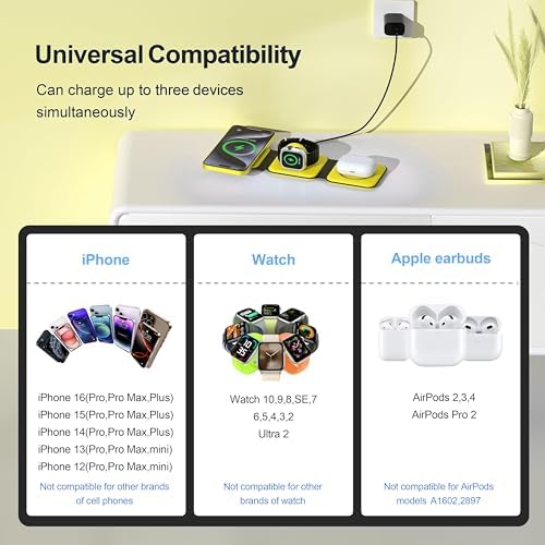 UCOMX Foldable 3-in-1 Wireless Charging Station: Ultimate Travel Charger for i Phone 12-16 Pro Max, Apple Watch Series 3-Ultra, and Air Pods Pro – Rapid Nano Technology for Fast, Safe Charging & Clutter-Free Convenience