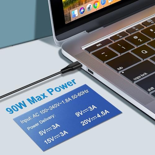 90 W USB-C Type-C Laptop Charger for Lenovo Think Pad & More – High-Speed Power Adapter for Enhanced Device Compatibility, Ideal for Yoga, Idea Pad, X1 Carbon, and Dell XPS Series – Reliable Performance with 12-Month Warranty and 30-Day Return Policy