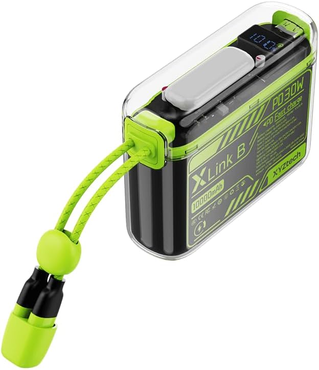 Ultimate Travel Companion: X Link B 10,000 m Ah Power Bank with Dual USB-C & Lightning Cables, Fast Charging, Flashlight Feature, i Phone & Samsung Compatible, Sleek Orange Design for On-the-Go Power