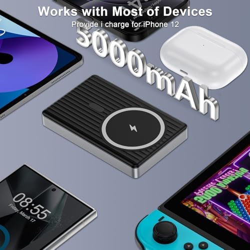 Magnetic Wireless Power Bank for i Phone 16/15/14 Pro Max & Samsung Galaxy S25/S24 Ultra – 5000 m Ah Fast Charging Battery Pack with 20 W USB-C Cable for Google Pixel 9 Pro XL/9/8/7/6 – Compact, Travel-Friendly Design with Advanced Safety Features and Effortless Charging Experience