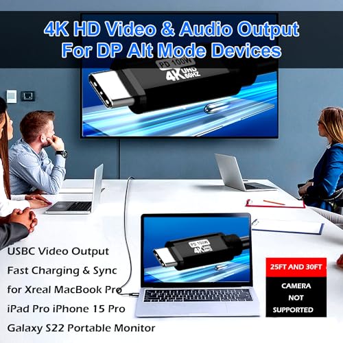 15 FT USB C to C Cable – 100 W Fast Charging & 4 K60 Hz Video Output – High-Performance Type C Data Transfer Cable for Mac Book Pro, i Pad Pro, i Phone 15 Pro, Galaxy S22 – Ultimate Compatibility & Durability – Ideal for Seamless Connectivity with Portable Monitors and Devices