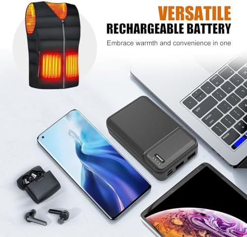 Ultimate 10000 m Ah Heated Vest Battery Pack – Fast Charging 5 V/2 A Power Bank for Electric Jackets, Coats & Hoodies – Lightweight, Portable Solution for Winter Comfort – Enhanced Compatibility with Heating Apparel (Excludes 7.4 V Clothing)