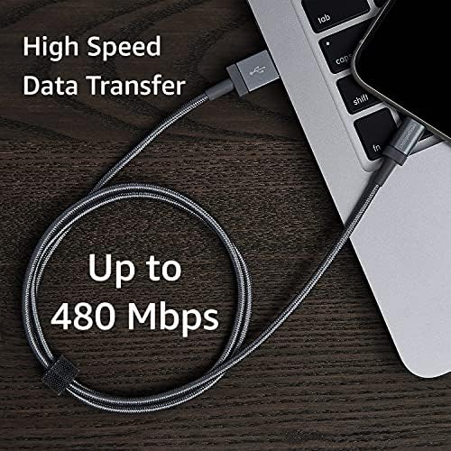 Experience Ultimate Charging Efficiency with the Amazon Basics 6-Foot USB-A to Lightning Charger Cable – MFi Certified, Durable Nylon Braided Design for Fast Power Delivery to Apple i Phone 14, 13, 12, 11, X, Xs Pro, Pro Max, Plus, i Pad – Stylish Dark Gray Finish for Enhanced Compatibility
