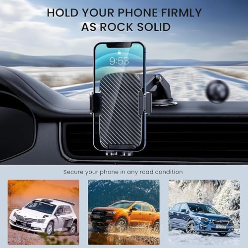 Military-Grade Suction Car Phone Holder – 3-in-1 Versatile Mount for Dashboard, Windshield & Air Vent – Universal Fit for i Phone & Android – Enhanced Stability with 360-Degree Rotation for Safe Navigation & Hands-Free Use