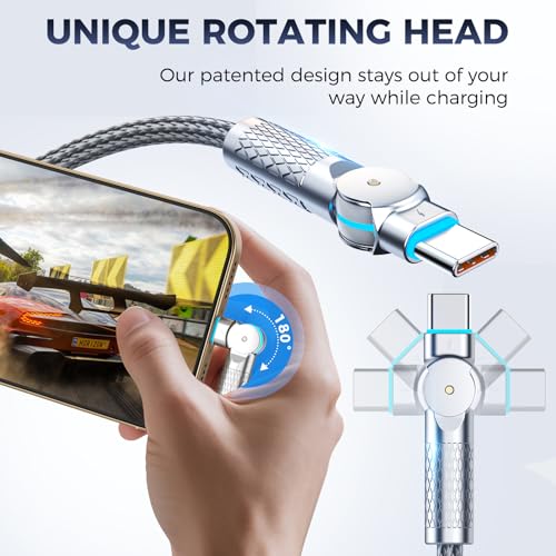 Elevate Your Charging Experience: 6.6 ft USB C to USB C Cable 2-Pack with 240 W Power Delivery and 180° Rotating Connector – Durable Braided Design for Fast Charging i Phone 16, Mac Book Air, i Pad Pro, Pixel, and Samsung Galaxy S23/S24 in Sleek Light Grey – Ultimate Compatibility and Functionality
