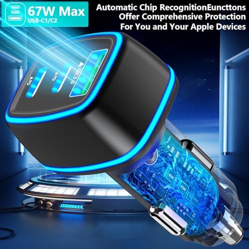 KYOHAYA 90 W Car Charger Bundle – 4-Port USB-C & USB-A Fast Charging Adapter for i Phone 16/15/14/13/12/11 Pro, Galaxy S25/S24, Google Pixel – High-Speed Dual Charging Solution for Road Trips and Daily Commutes – Durable, Compact Design for Enhanced Compatibility and Performance