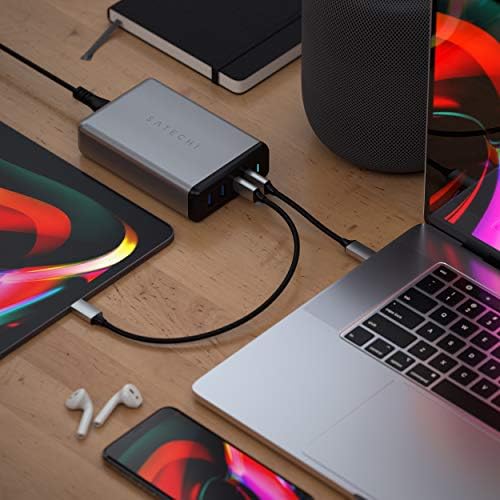 Satechi 108 W Pro USB-C PD Desktop Charger – Fast Multi-Device Charging Hub with Dual USB-C and USB-A Ports for Mac Book Pro, Air, i Pad Pro, and i Phone 16 Series – Sleek Design, Enhanced Safety Features, Ultimate Power Solution for Professionals and Students