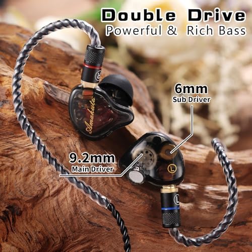 Premium Hi-Fi Dual Driver In-Ear Monitor Earbuds with Detachable Cable – Noise-Canceling Headset for Musicians, Singers & Audiophiles | Elegant Wood Grain Design for Superior Sound Isolation and Versatile Compatibility