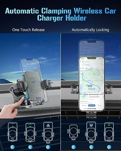 Smart Wireless Car Charger & Auto-Clamping Phone Holder – Fast Charging 3-in-1 Mount for i Phone 11-16 & Samsung Galaxy S23-S9+ – Enhanced Compatibility, Hands-Free Navigation, and Adjustable Viewing Angles for Optimal Convenience