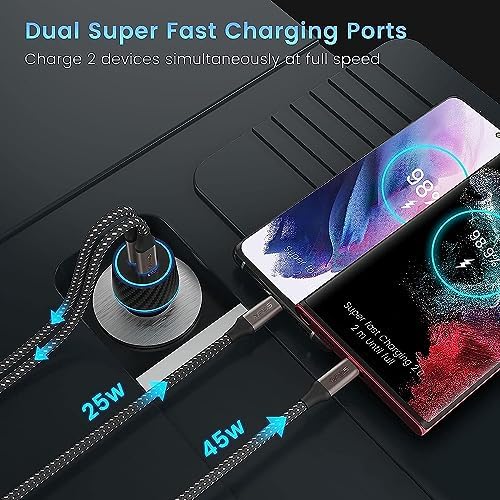 SCRUAK 45 W PPS Ultra Fast USB-C Charger for Samsung Galaxy S24/S25 Series – Dual Wall & Car Charging Solution with 10 FT & 3.3 FT 5 A Type C Cables – High-Speed Compatibility for Note 20/10+ and More