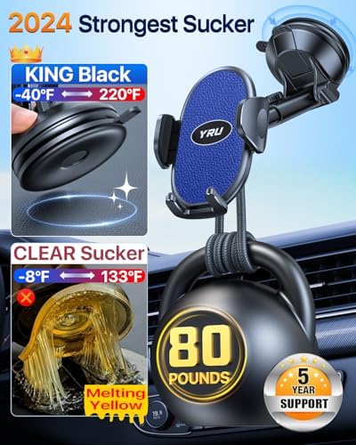 YRU 2025 Enhanced Universal Car Phone Holder with 360° Rotatable Design & Robust Suction for i Phone & Samsung – Stylish Light Blue Dashboard & Windshield Mount for Secure, Hands-Free Navigation and Music Access