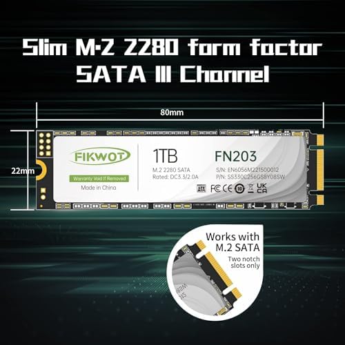 Upgrade Your Storage with the FN203 1 TB M.2 SATA SSD – Unleash Lightning-Fast Performance at Up to 550 MB/s Read Speed for Ultrabooks, Tablets, and Mini PCs – Featuring SLC Cache Technology and 3 D NAND TLC for Superior Endurance and Efficiency
