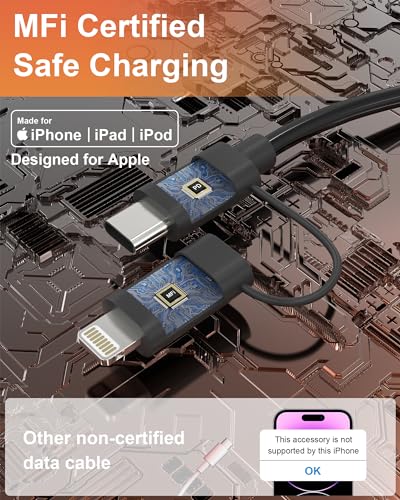 Revolutionary 4-in-1 Coiled Charging Cable: USB, USB-C & Lightning Combo for Seamless Apple Car Play & Android Auto Compatibility – 5 FT, 60 W Fast Charging Multi-Device Cord for i Phone, Samsung, i Pad, Mac Book – Tangle-Free Travel Solution
