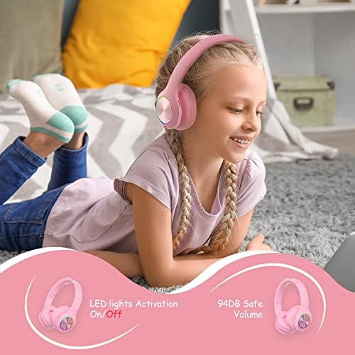 Vibrant Power Locus PLED Kids Bluetooth Headphones – Safe Volume Control (74/85/94 d B), Fun LED Lights, Hi-Fi Sound, Built-in Microphone & Multi-Connectivity for Travel, Learning & Play – Perfect Over-Ear Design for Children