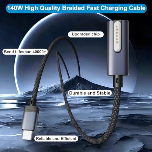 Premium 140 W Magnetic USB-C Charging Cable for Mac Book – 6.6 FT Right-Angle Cord Compatible with 2024/2023/2022 Mac Book Air M3/M2 & Pro M1/M2 Models – Durable Nylon Braided Design for Fast Power Delivery and Enhanced Convenience