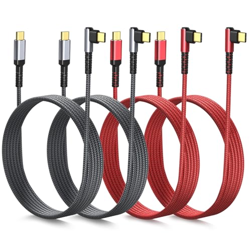 Enhanced 10 ft Right Angle USB C to USB C Cable – 60 W Fast Charging and Data Transfer for i Phone 16, Mac Book, Galaxy S24 – 4-Pack Durable Braided Design for Optimal Performance and Convenient Use