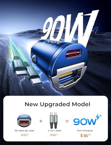 AINOPE 90 W Ultra-Fast Compact Car Charger with Dual USB-C Ports – Innovative Invisible Design for Seamless Integration in Vehicles, Perfect for Samsung Galaxy S25/S24 Ultra Plus & i Phone 16/15/14/13/12 Pro Max – Enhance Your Charging Experience on the Go