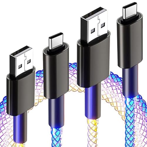 Elevate Your Charging Game with 2 Packs 66 W LED Light Up USB C Charging Cable – Vibrant RGB Flowing Lights for Quick Charge Compatibility with i Phone 15/16 Pro Max/Plus, Samsung Galaxy S24/S23, LG and More Android Devices (3.3 FT) – Durable Braided Design for Enhanced Longevity and Style