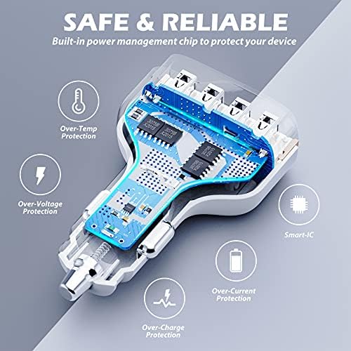 Experience Rapid Roadside Charging with SUNDA 120 W USB C Fast Car Charger – 4-Port Adapter Featuring Dual Type C PD60 W/PPS60 W for i Phone 16/15 Pro/Max/14 & Samsung Galaxy S24, Plus Dual USB-A 30 W QC3.0 for All Android Devices – Compact, Durable, and Universally Compatible for Effortless Multi-Device Charging on the Go