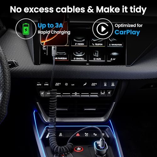 Coiled USB A to USB C 2Pack 3FT Braided Retractable Fast Charging Cable for Car, Compatible with iPhone 16/15 Pro Max/Galaxy S24/S23/S22, Supports Car Play & Android Auto-Black – Enhanced Compatibility and Speed