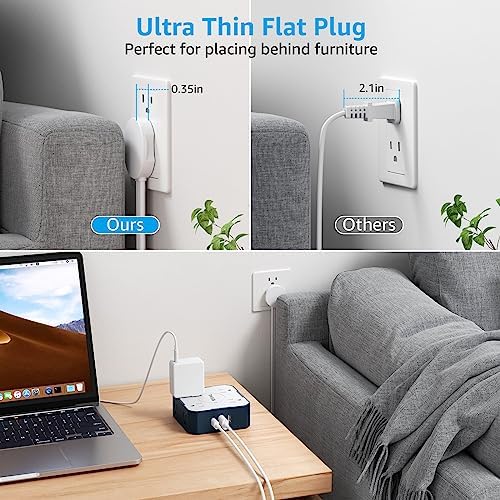 Ultimate Surge Protector Power Strip with 5 Ft Flat Plug Extension Cord, 3 USB Charging Ports (Including 1 USB-C) and 8 AC Outlets – Wall Mountable Multi-Plug Outlet Extender for Home and Office Efficiency, Enhanced Device Compatibility and Fast Charging Solutions