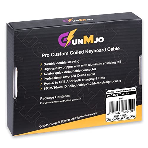 GUNMJO Pro Custom Coiled USB C Cable for Gaming Keyboards – Premium Double-Sleeved Mechanical Keyboard Accessory with Detachable Metal Aviator, 1.5 m USB-C to USB-A in Sleek Carbon Black – Ultimate Speed, Durability, and Aesthetic Upgrade for Gamers