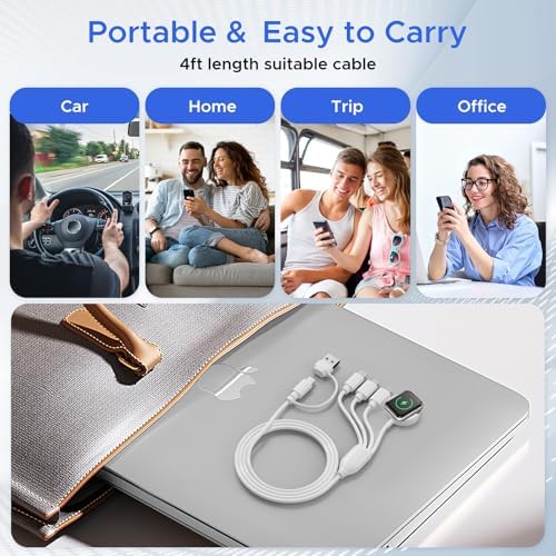 Universal 4-in-2 Multi Charging Cable for Apple Watch and USB-C Devices – Fast Charging, 4 ft Length, Dual Lightning & USB-C Connectors for i Phone 16, 15, 14, 13, and Galaxy S23/S22 – Perfect Travel Companion for Effortless Power Delivery and Enhanced Compatibility