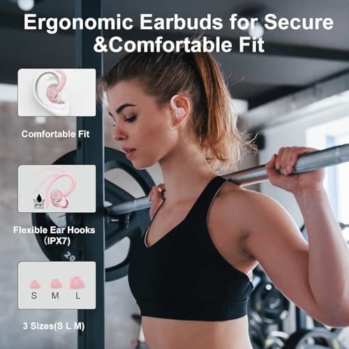 Elevate Your Audio Experience with VKROBAG Bluetooth 5.3 Sports Earbuds | CVC 8.0 Noise Cancellation for Crystal-Clear Sound | IP7 Waterproof Design Ensures Durability in Any Weather | 48-Hour Playback for All-Day Listening | Secure Over-Ear Hooks for Active Lifestyles | Immersive Enhanced Bass for Dynamic Sound Quality | Perfectly Engineered Wireless Earphones for Running, Workouts, and On-the-Go Use