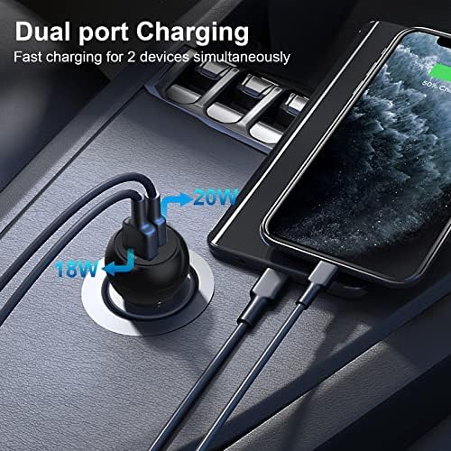 High-Speed Dual-Port USB C Car Charger Adapter – 38 W Fast Charging for i Phone 14/13/12 & Galaxy S20/S10, PD 20 W & QC 18 W Compatibility, Smart Protection Features for Safe Charging on the Go – Perfect Multi-Device Solution for Road Trips and Daily Commutes