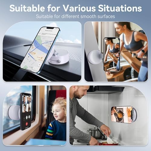 Magnetic Car Phone Mount – Ultra Strong Vacuum Suction Phone Holder for Dashboard/Windshield, Foldable 360° Adjustable Car Phone Mount Compatible with iPhone 16/15/14 & All Smartphones-817001A – Enhanced Compatibility and Speed