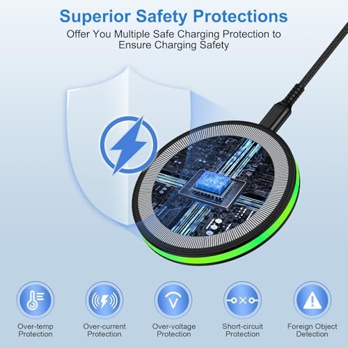 Samsung Galaxy S25 Ultra Fast Wireless Charging Pad – 15 W Qi Charger with QC3.0 Adapter for Galaxy S Series, Google Pixel & More – Slim, Anti-Slip Design for Home or Travel – Safe, Sleep-Friendly Charging with LED Indicator – High-Speed Power for All Qi-Compatible Devices