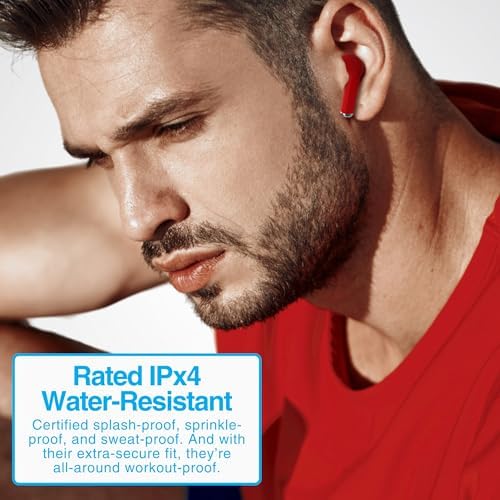 Naztech Xpods PRO True Wireless Earbuds – Advanced Noise Cancelling Sports Earbuds with Touch Control, IPX4 Waterproof Design, High-Definition Sound, Secure Fit for Active Lifestyles, Wireless Charging Case Included – Red Edition for Enhanced Mobility and Performance