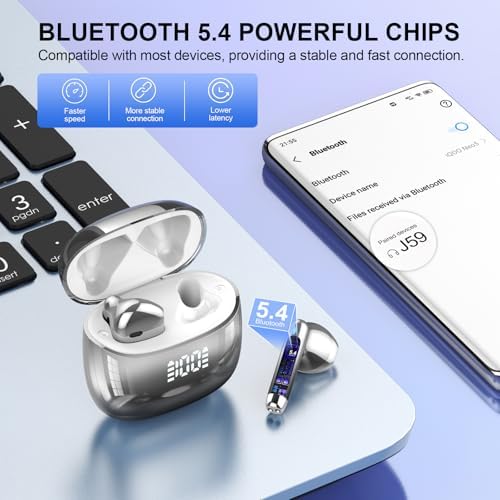 Kicoeon Premium Wireless Earbuds – 48-Hour Uninterrupted Playtime, Advanced IPX7 Waterproof Rating, Next-Gen Bluetooth 5.4 for Seamless Connectivity, Enhanced Call Clarity with Quad Microphone System, Elegant Beige Design Tailored for Active Lifestyles, Fully Compatible with Android & i OS Devices