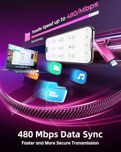 SHEZI 4-in-1 Fast Charging USB C Cable – 60 W Power Delivery with Lightning, USB C, and USB A Ports – 5 FT Durable Flat Nylon Braided Cord – Stylish Pink Design for i Phone, i Pad, and More – High-Speed 480 Mbps Data Transfer Solution for All Your Devices
