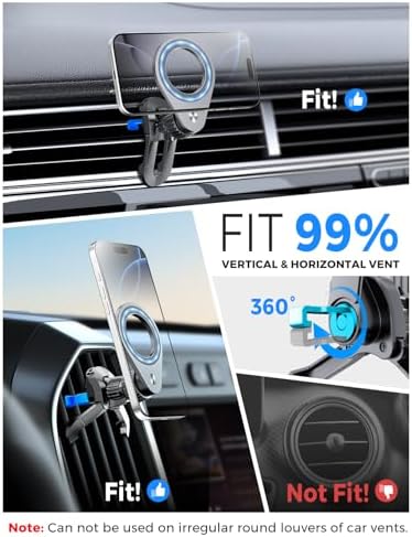eSamcore Fits MagSafe Car Mount [2 Pack], Magnetic Phone Holder for Car Vent Strong N52 Magnets Air Vent Cell Phone Holder Clip for iPhone 16/15/ 14/13/ 12/ Pro Max – Enhanced Compatibility and Speed