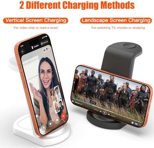 Efficient 3-in-1 Wireless Charging Dock for i Phone 16/15/14, Apple Watch, and Air Pods – Rapid Charge Station with 1.5 M USB Cable in Sleek Black – Streamline Your Charging Experience and Maximize Productivity