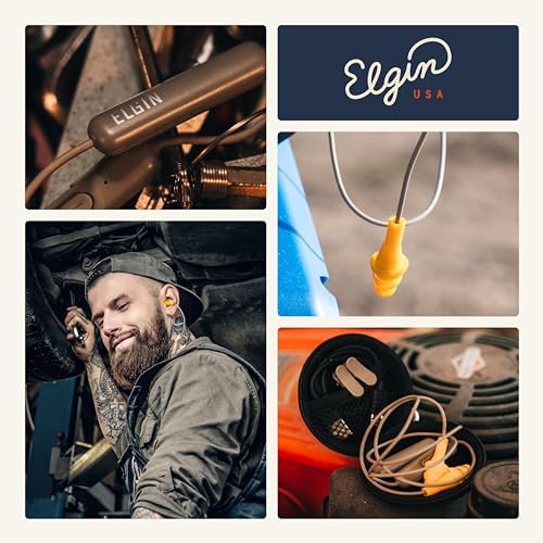 Elgin Ruckus OSHA Compliant Wireless Bluetooth Earplug Headphones – Advanced Noise Cancelling Earbuds with 25 d B Hearing Protection, 12-Hour Battery Life, and IP65 Sweatproof Design for Professionals – Superior Audio Clarity and Communication for Workplace Safety and Outdoor Adventures