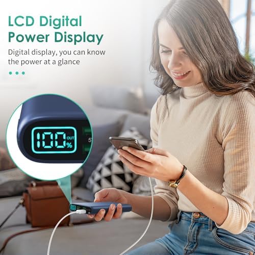 High-Capacity 38800 m Ah Portable Power Bank with LCD Display – Multi-Device Charger Featuring 5 USB Outputs and USB-C Connectivity for Fast Charging – Ideal for i Phone 16/15/14/13 Pro, Samsung Galaxy, Pixel, and Nexus – Ultimate On-the-Go Charging Solution in Blue