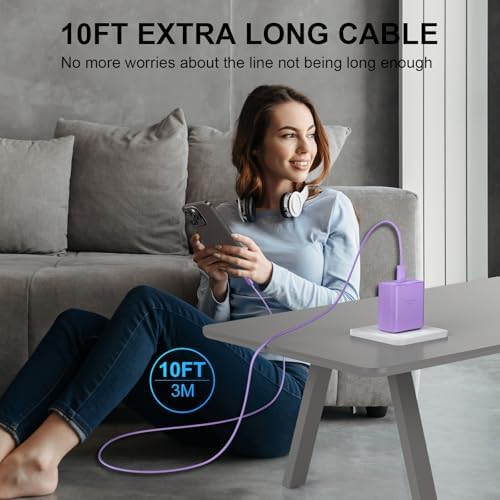 Accelerate Your Power Needs with Our 45 W Ultra-Fast USB-C Charger for Phone 16 Series – Includes a 10 ft Type C Cable in Eye-Catching Purple – Perfectly Crafted for Swift Power Delivery to Phone 16 Pro, Max, Plus & Earlier Models – Unleash Maximum Charging Efficiency and Aesthetic Appeal for Tech Enthusiasts on the Move