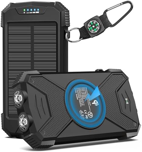 Ultimate BLAVOR Solar Charger Power Bank – 10,000 m Ah Portable Wireless Battery Pack with 20 W Fast Charging, USB-C Compatibility, Solar Panel for Sustainable Energy, and Dual Flashlight for Outdoor Adventures – Essential Gear for Campers and Hikers