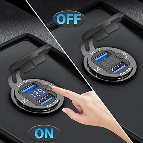 Premium 12 V USB Outlet Dual Quick Charge 3.0 Pack – Waterproof Aluminum Charger with LED Voltmeter & Power Switch for Marine, Motorcycle, Truck, Golf Cart, RV, and Car – Ultimate Charging Solution for Active Lifestyles