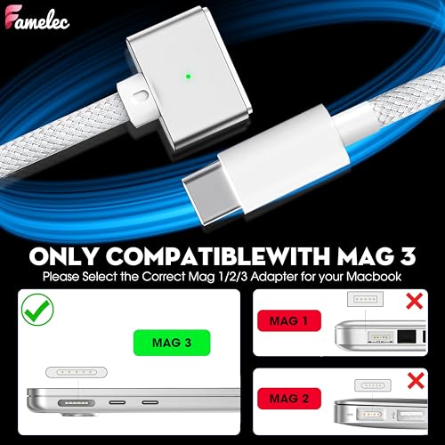140W USB-C to Magnetic 3 Cable, 2M/6.6ft Compatible with MacBook Air Charger Magnetic, USB-C to Magsafe 3 Cable Fit for MacBook Air 15 Inch, 13 Inch M3 2023, for Mac Book Pro 14” 16″ M4 2024 – Enhanced Compatibility and Speed